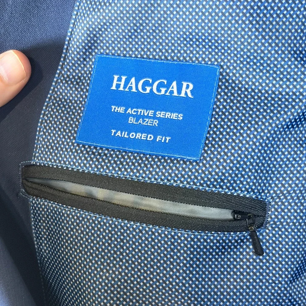 Haggar The Active Series Blazer Sport Coat Mens 58R Navy Blue Tailored Fit